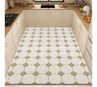 Alfombra Cocina 40X60Cm+40X120Cm Flor Verde Alfombra Vinilica 2 Cuero Alfombras Cocina Antideslizante,Alfombra De Pasillo De PVC Impermeable,Antideslizante Y Resistente Antifatiga Al Aceite