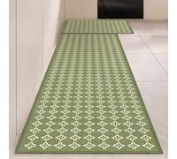 Alfombra Cocina 40X60Cm+40X120Cm Flores Verdes Blancas Alfombra Vinilica 2 Cuero Alfombras Cocina Antideslizante,Alfombra De Pasillo De Pvc Impermeable,Antideslizante Y Resistente Antifatiga Al Aceite