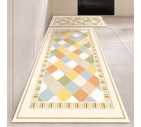Alfombra Cocina 40X60Cm+40X120Cm Naranja Y Blanca Alfombra Vinilica 2 Cuero Alfombras Cocina Antideslizante,Alfombra De Pasillo De PVC Impermeable,Antideslizante Y Resistente Antifatiga Al Aceite