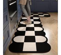 Alfombra Cocina 40X60Cm+40X120Cm Negro Blanca Alfombra Vinilica 2 Cuero Alfombras Cocina Antideslizante,Alfombra De Pasillo De PVC Impermeable,Antideslizante Y Resistente Antifatiga Al Aceite