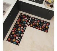 Alfombra Cocina 40X60Cm+40X120Cm Negro Y Rojo Alfombra Vinilica 2 Cuero Alfombras Cocina Antideslizante,Alfombra De Pasillo De PVC Impermeable,Antideslizante Y Resistente Antifatiga Al Aceite