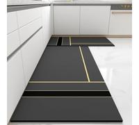 Alfombra Cocina 40X60Cm+40X120Cm Oro Negro Alfombra Vinilica 2 Cuero Alfombras Cocina Antideslizante,Alfombra De Pasillo De PVC Impermeable,Antideslizante Y Resistente Antifatiga Al Aceite