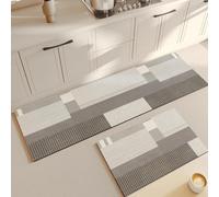 Alfombra Cocina 40X60Cm+40X120Cm Raya Gris Alfombra Vinilica 2 Cuero Alfombras Cocina Antideslizante,Alfombra De Pasillo De PVC Impermeable,Antideslizante Y Resistente Antifatiga Al Aceite