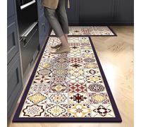Alfombra Cocina 40X60Cm+40X120Cm Rojo Amarillo Alfombra Vinilica 2 Cuero Alfombras Cocina Antideslizante,Alfombra De Pasillo De PVC Impermeable,Antideslizante Y Resistente Antifatiga Al Aceite