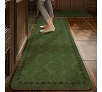 Alfombra Cocina 40X60Cm+40X120Cm Verde Oscuro Alfombra Vinilica 2 Cuero Alfombras Cocina Antideslizante,Alfombra De Pasillo De PVC Impermeable,Antideslizante Y Resistente Antifatiga Al Aceite