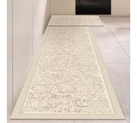Alfombra Cocina 40X60Cm Beige Abstracto Alfombra Vinilica 2 Cuero Alfombras Cocina Antideslizante,Alfombra De Pasillo De PVC Impermeable,Antideslizante Y Resistente Antifatiga Al Aceite