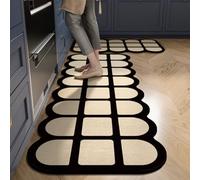 Alfombra Cocina 50X160Cm Geometría Beige Alfombra Vinilica Cocina Cuero,Modernas Lavable Antideslizante Anti Fatiga para Pasillo, Comedor,Hogar Alfombrilla Cocina