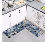 Alfombra Cocina 50X160Cm Marmol Azul Alfombra Vinilica Cocina Cuero,Modernas Lavable Antideslizante Anti Fatiga para Pasillo, Comedor,Hogar Alfombrilla Cocina