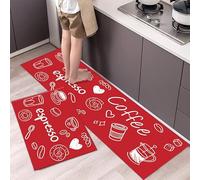Alfombra Cocina 50X80Cm+50X160Cm Graffiti Rojo Vinilica Juego 2 Cuero Alfombras Cocina Antideslizante,Pasillo De PVC Impermeable,Antideslizante Y Resistente Antifatiga Al Aceite