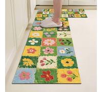 Alfombra Cocina 50X80Cm Flores Amarillas Alfombra Vinilica Cocina Cuero,Modernas Lavable Antideslizante Anti Fatiga para Pasillo, Comedor,Hogar Alfombrilla Cocina