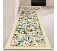 Alfombra Cocina 50X80Cm Mosaico Verde Alfombra Vinilica Cocina Cuero,Modernas Lavable Antideslizante Anti Fatiga para Pasillo, Comedor,Hogar Alfombrilla Cocina