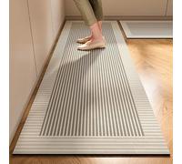 Alfombra Cocina 50X80Cm Raya Gris Alfombra Vinilica Juego 2 Cuero Alfombras Cocina Antideslizante,Alfombra De Pasillo De PVC Impermeable,Antideslizante Y Resistente Antifatiga Al Aceite