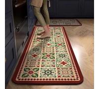 Alfombra Cocina 50X80Cm Rojo Verde Alfombra Vinilica Cocina Cuero,Modernas Lavable Antideslizante Anti Fatiga para Pasillo, Comedor,Hogar Alfombrilla Cocina