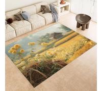 Alfombra Cocina Imitación Cachemira 50x80 cm 3D Patrones Flores Trigo Campo Hierba Respaldo Antideslizante Lavable para Alfombras Salon Adecuado para Pasillos Villas CláSicas Rincones de Lectura