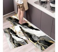 Alfombra Cocina, Lavable Antideslizante, Juego de 2 Alfombrillas Absorbentes, Alfombras Pasillo Mármol Abstracto para Salón, Lavadero, 40x60cm+40x120 cm, En Blanco Y Negro
