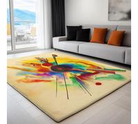 Alfombra con Abstracto Líneas Pinceles Patrón Impreso, Amarillo Crema Alfombra de Salón Antideslizante Pelo Corto para Salón, Muy Suave, Lavables en Lavadora, 140 x 200 cm