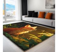 Alfombra con Cálido Animales Zorro Rojo Patrón Impreso, Marrón Claro Alfombra de Salón Antideslizante Pelo Corto para Salón, Muy Suave, Lavables en Lavadora, 60 x 90 cm