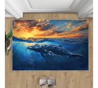 Alfombra con diseño de ballenas, animales marinos, para sala de estar, maravillas naturales, suave, lavable, antideslizante, 100 x 150 cm