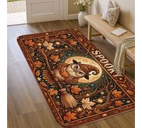 Alfombra con diseño de búho, hojas de otoño, luna, Halloween, naranja, antideslizante, suave, resistente a las manchas, para lavandería, baño, puerta, entrada, decoración, 3 x 5 pies