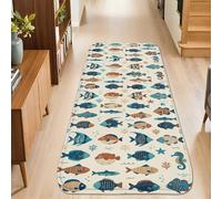 Alfombra con diseño de caballitos de mar náuticos y juguetones con estrellas de mar, color azul, antideslizante, para el hogar, interiores, no se desprende, para cocina, mesita de noche, entrada