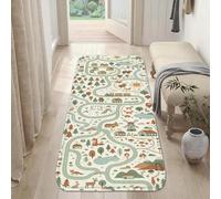 Alfombra con diseño de carretera, juguetona y fantástica, árboles de sol, otoño, verde, antideslizante, alfombra rectangular para interiores, no se desprende, para cocina, mesita de noche, entrada