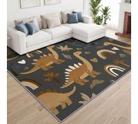 Alfombra con diseño de dinosaurio, arco iris, para sala de estar, 60 x 90 cm, dibujos animados, ilustración, lavable a máquina, antideslizante, alfombra de pelo corto, alfombra de lana sintética
