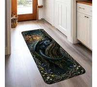 Alfombra con diseño de dragón, diseño de árbol místico de fantasía, color azul, antideslizante, alfombra rectangular con impresión para cocina, entrada, puerta de noche, pasillo, decoración de 2 x 5