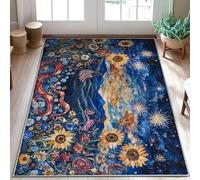 Alfombra con diseño de girasol, bandera patriótica de la naturaleza, montaña, verano, azul, de pelo bajo, resistente a la decoloración, para baño, puerta, entrada, mesita de noche, decoración de 3 x 5