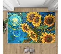Alfombra con diseño de girasoles, 50 x 80 cm, diseño de vórtice, cielo estrellado, para sala de estar, color azul, antideslizante, de pelo corto, lavable a máquina, suave, para decoración del hogar