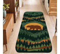 Alfombra con diseño de oso y naturaleza, rústica, montañas, árboles, otoño, verde, antideslizante, para interiores, no se desprende, para cocina, entrada, lavandería, decoración de mesita de noche, 2