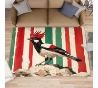 Alfombra con diseño de pájaros con cresta roja, alfombra retro y decoración del hogar, alfombras de rayas rojas y verdes para sala de estar, alfombras lavables para dormitorio, alfombras