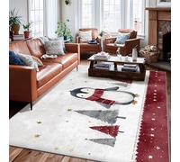 Alfombra con diseño de pingüinos, diseño de árboles de Navidad con estrellas rojas, antideslizante, parte trasera antideslizante, alfombra rectangular para sala de estar, dormitorio, aula, decoración