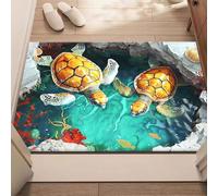 Alfombra con efecto 3D Vortex diseño de animales marinos fondo ilusión óptica con delfines tortugas marinas alfombra lavable y antideslizante para la entrada el salón y la decoración del hogar