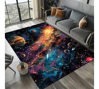 Alfombra con Estampado 3D de Planetas Galaxias para Sala de Estar,Patrones de Cielo Estrellado Alfombra de Franela Suave de Gran Tamaño para Niños Niñas Dormitorio Carpet (Colorful 6,140*200cm)