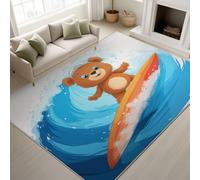 Alfombra con estampado de animales de dibujos animados, para verano, alegre, suave, con diseño de oso surf, olas del océano, lavable a máquina, para oficina, comedor, cocina, decoración, 80 x 150 cm