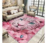 Alfombra con estampado de leopardo para sala de estar, 250x365cm, alfombras florales rosas con animales, alfombra grande suave, lavable y antideslizante para dormitorio, habitación infantil, cocina