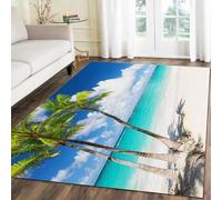 Alfombra con Estampado de Palmeras de Playa y océano en Calma, Antideslizante y Lavable, Ideal para Dormitorio, Comedor y habitación Infantil. 140x200cm/55x79in