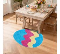 Alfombra con forma de huevo de Pascua con diseño de conejo de Pascua, antideslizante, lavable, con parte trasera de goma antideslizante, se puede utilizar como alfombrilla de bienvenida (multicolor_A)