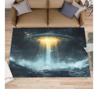 Alfombra con platillo volador grande - 160 x 230 cm, alfombra de área OVNI para dormitorio, tapete de ciencia ficción que no se desprende para guardería, oficina, sala de juegos infantil