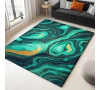 Alfombra con Surrealismo Mármol Dorado Textura Patrón Impreso, Malaquita Alfombra de Salón Antideslizante Pelo Corto para Salón, Muy Suave, Lavables en Lavadora, 60 x 90 cm
