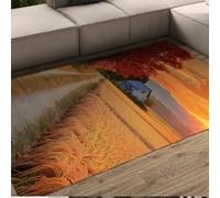 Alfombra con Vista Sunset Glow Country Road Cabaña Campo de Trigo Alfombra Rural para salón Dormitorio Comedor Oficina en casa De Pelo bajo Fácil de Limpiar 200x250cm