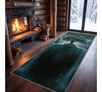 Alfombra corredera lavable 60 x 120 cm Nature Fantasy, épica paisaje del lago roble árbol antiguo alfombra de paso de cocina - azul pato oscuro moqueta suave descenso de cama antideslizante decoración
