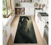 Alfombra Corredor 60 x 300 cm, lavable a máquina gótica oscura | Alfombra de paso antideslizante Torre Dragón Mujer Suave Pelo Ras Entrada Interior para Salón Dormitorio Entrada Cocina