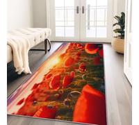 Alfombra Corredor largo paisaje natural campos de amapolas, antideslizante absorbente alfombra interior entrada 80 x 150 cm, rojo decoración interior lavable alfombra para niños adolescentes