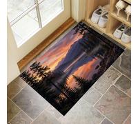 Alfombra Crepúsculo Sobre Montañas Lagos de Pelo Corto, 80x120cm Felpudo Entrada Casa Lago Bosque Pinos Antideslizante Lavables en Lavadora Tapetes para Habitacion Comedor Dormitorio, Polvo De Naranja