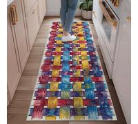 Alfombra cuadrada, contemporánea, moderna, rectángulos, líneas N/a rojo de pelo bajo, rectangular, encuadernación de borde para cocina, pasillo, lavandería, entrada, decoración de 2 x 6 pies
