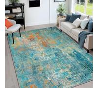 Alfombra cuadrada, diseño abstracto moderno azul azulado, naranja y blanco, 160 x 160 cm, lavable, alfombra de salón dormitorio, pelo Ras decoración del hogar,