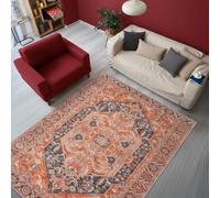 Alfombra cuadrada, diseño retro geométrico, vintage, color rojo, terracota, naranja, 160 x 160 cm, lavable, alfombra de salón dormitorio, pelo Ras decoración del hogar,