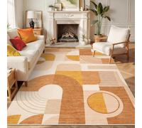 Alfombra cuadrada genérica, decoración otoñal moderna, naranja, beige y amarillo, 160 x 160 cm, lavable, alfombra de salón dormitorio, pelo Ras decoración del hogar,