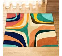 Alfombra cuadrada, multicolor Art Deco Beige Geométrica Moderna, Naranja, 150 x 150 cm, Rugs for Living Room Bedroom Kitchen Floor, Easy to Vacuum, Washes in Washing Machine